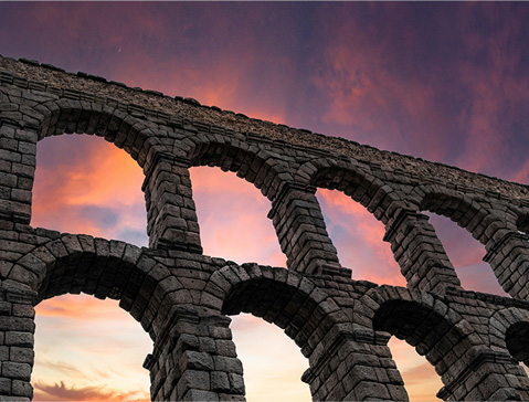 A roman aqueduct at dawn